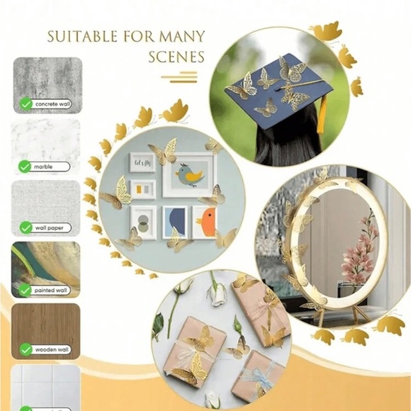 Butterfly Decorations 12 Pcs 4 3D Butterfly Wall Decor Gold - Picture 5 of 6